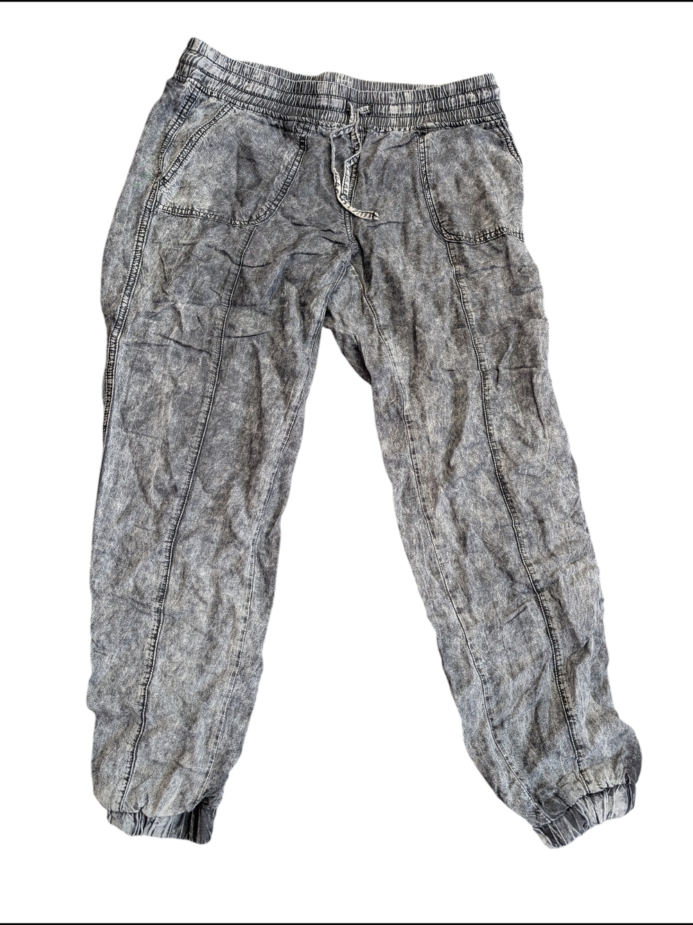 Washed Gray Elastic-Waist Pants